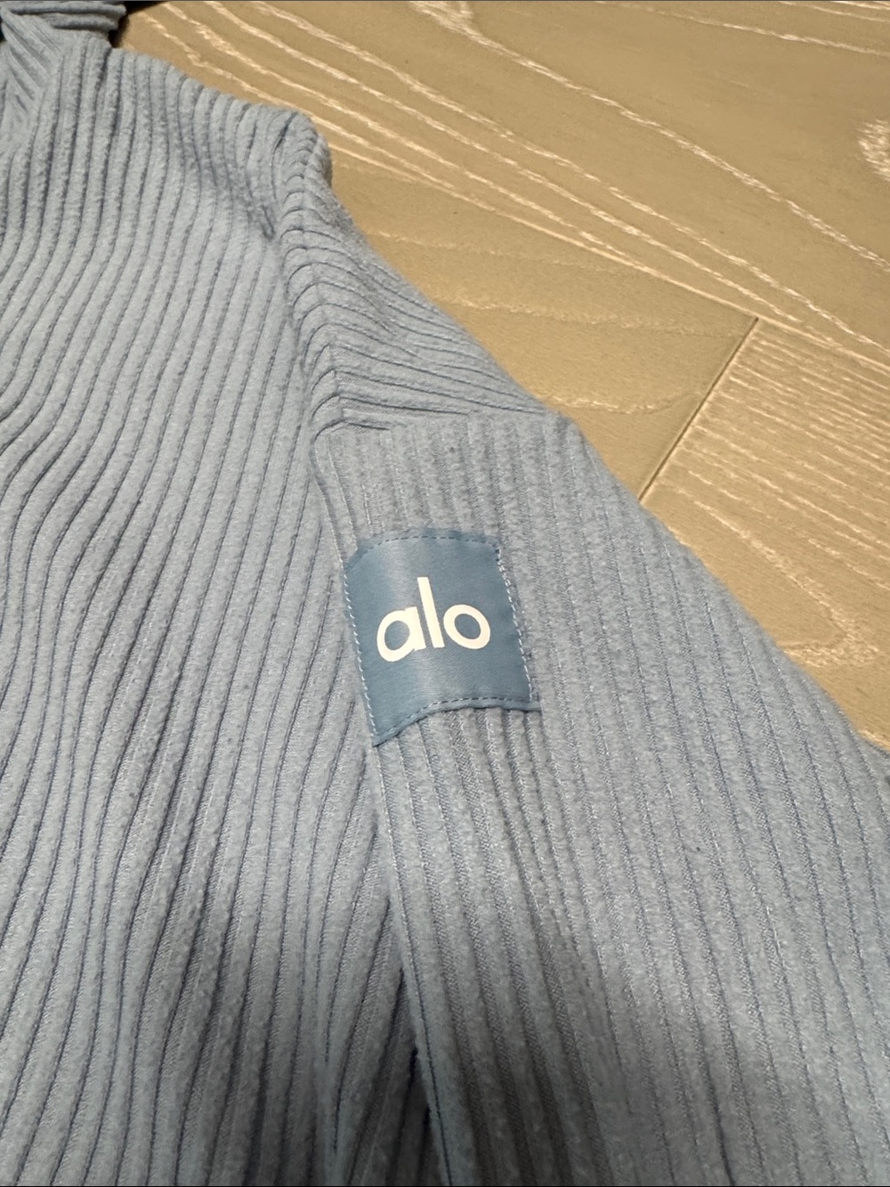 ALO Yoga womens Light Blue Ribbed Hoodie Crewneck - Picture 2 of 3